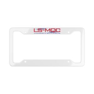 LS-MQC Branded License Plate Frame — White Metal Car Plate Holder