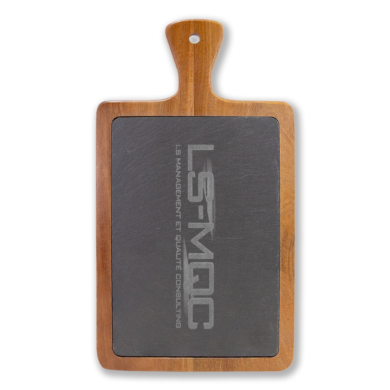 LS-MQC logo Engraved Acacia Charcuterie Board with Slate Cheese Plate & Knife Set - Image 5