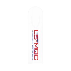 LS-MQC Branded Metal Bookmark — Sleek Red & Blue Corporate Bookmark