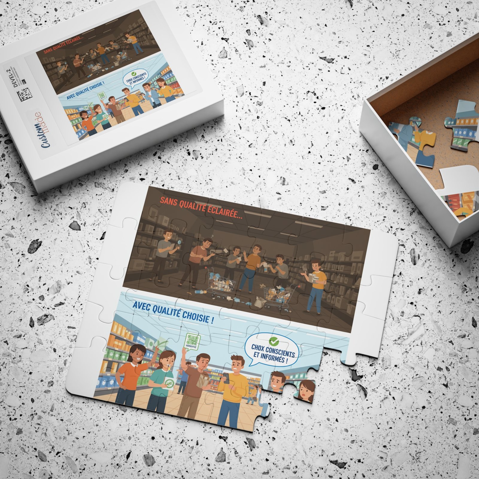 Kids Puzzle — 30-Piece Educational Supermarket Contrast Puzzle (French Text) - Image 3