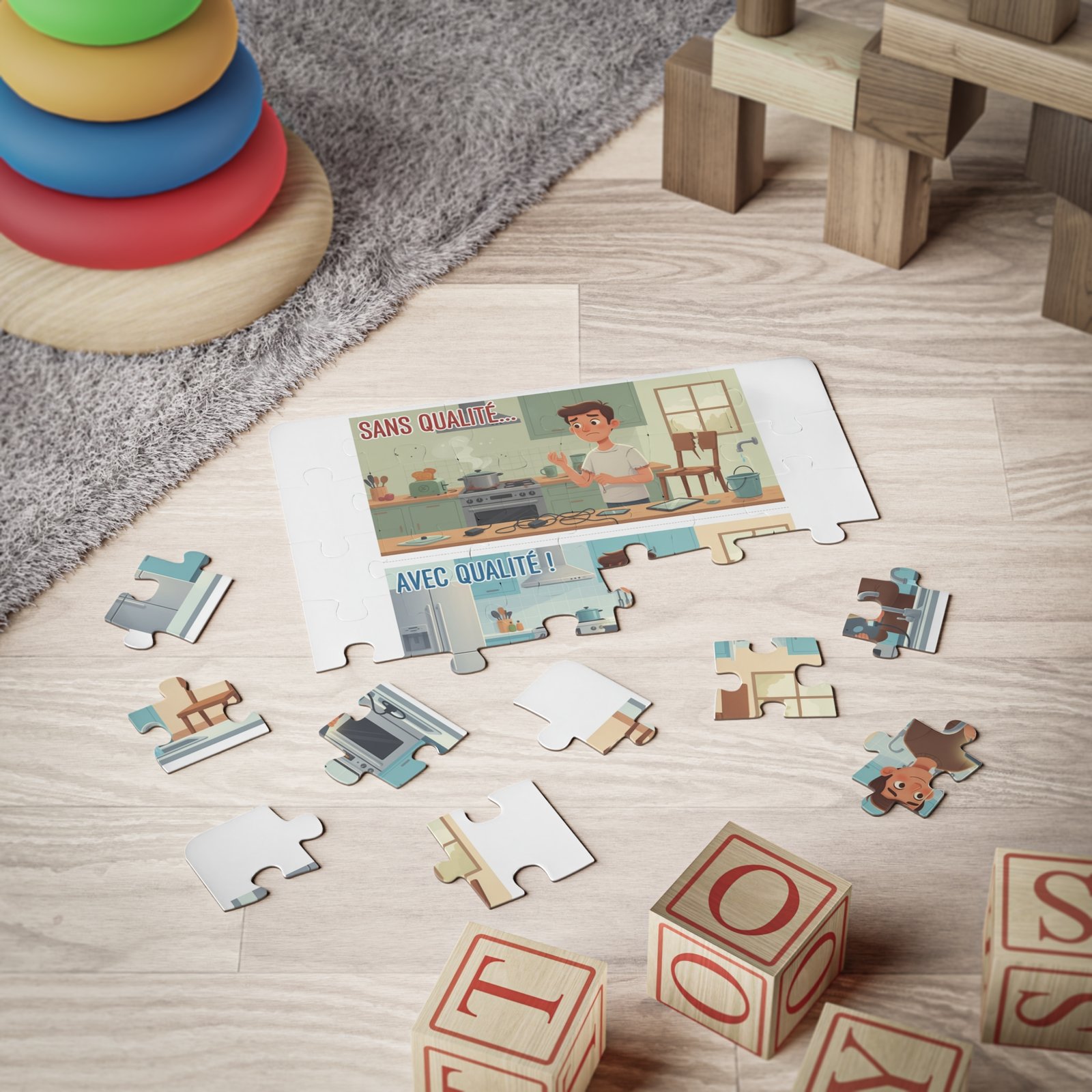 Kids Puzzle — "Sans Qualité / Avec Qualité" Kitchen Contrast 30-Piece - Image 2