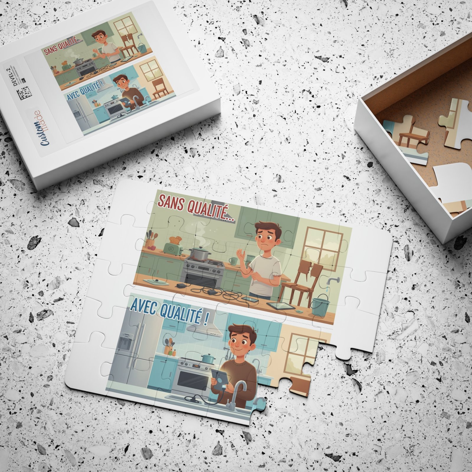 Kids Puzzle — "Sans Qualité / Avec Qualité" Kitchen Contrast 30-Piece - Image 3