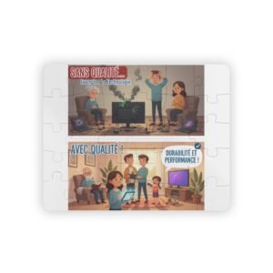 Kids' Puzzle - 30-Piece Family Tech Habits Puzzle (French Text: "Sans Qualité... Avec Qualité!", Durable)