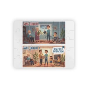 30-Piece Kids Puzzle — "Sans Qualité / Avec Qualité" Family Well-Being Illustration