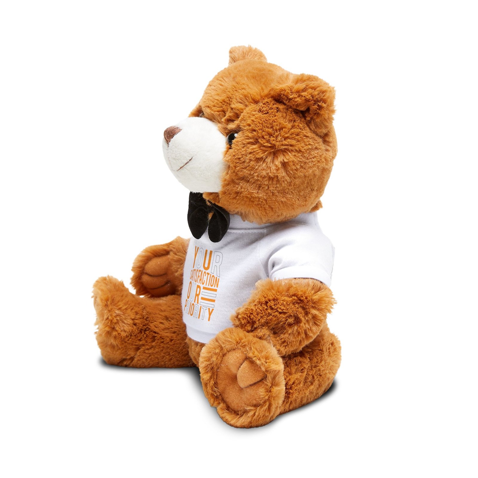 Brown Plush Teddy Bear with Bow Tie & Printed T‑Shirt – Your Satisfaction Our Priority - Image 3