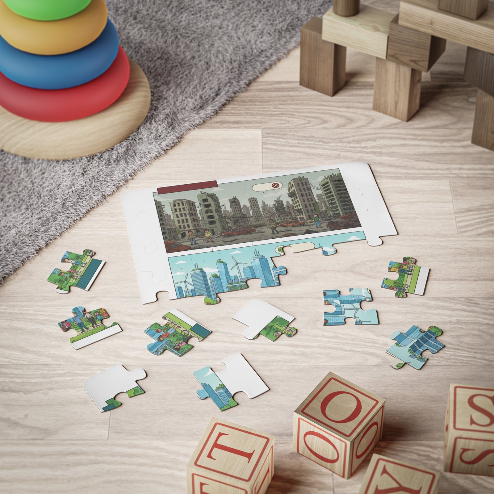 Kids Puzzle — 30-Piece Eco vs. Pollution City Comparison - Image 2