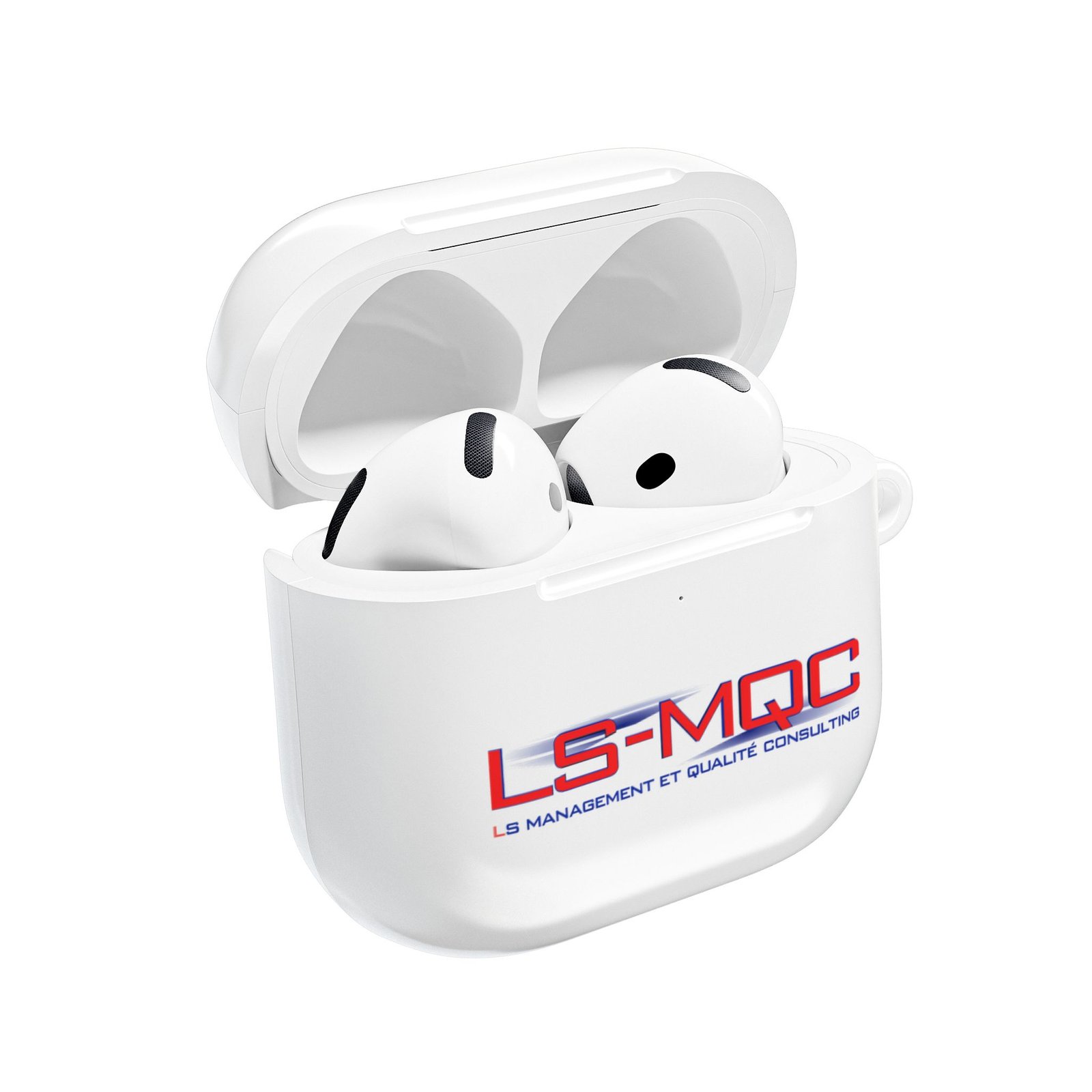 LS-MQC Branded AirPod Case – White Protective Charging Case with Logo - Image 4