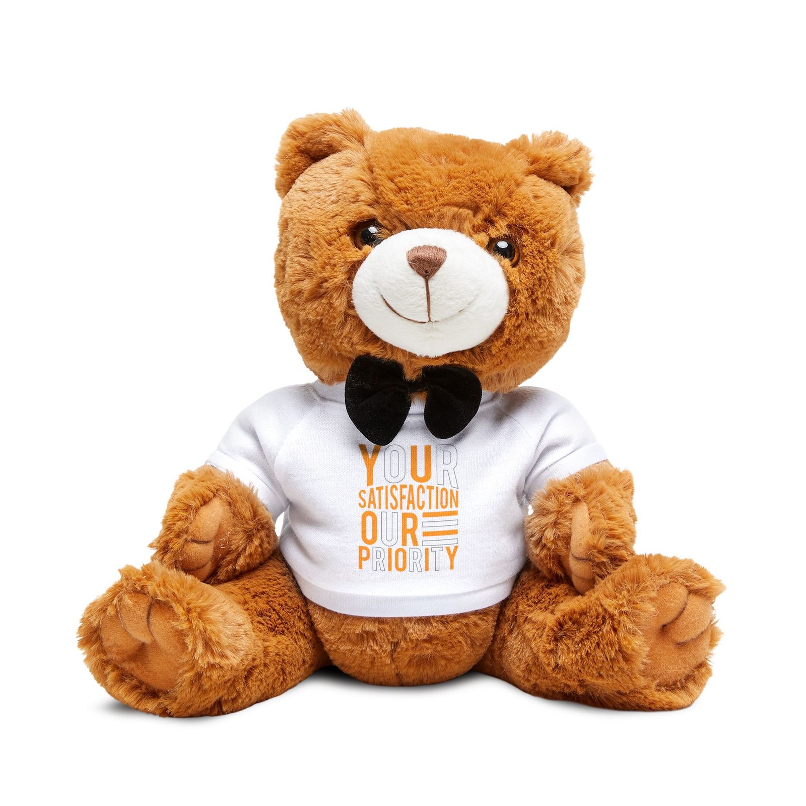Brown Plush Teddy Bear with Bow Tie & Printed T‑Shirt – Your Satisfaction Our Priority