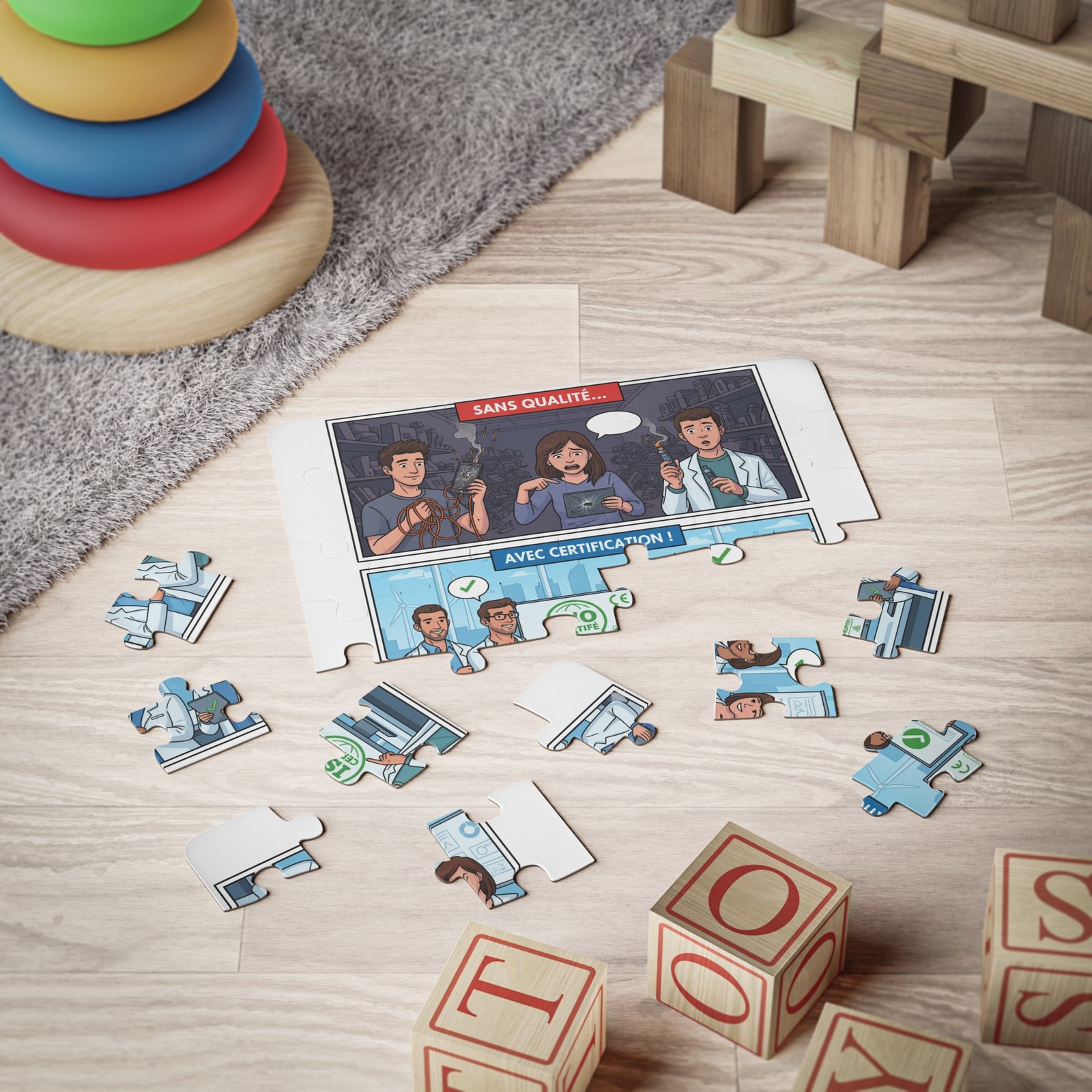 Kids 30-Piece Puzzle – Funny Quality Control Comic (French: Sans Qualité / Avec Certification) - Image 2