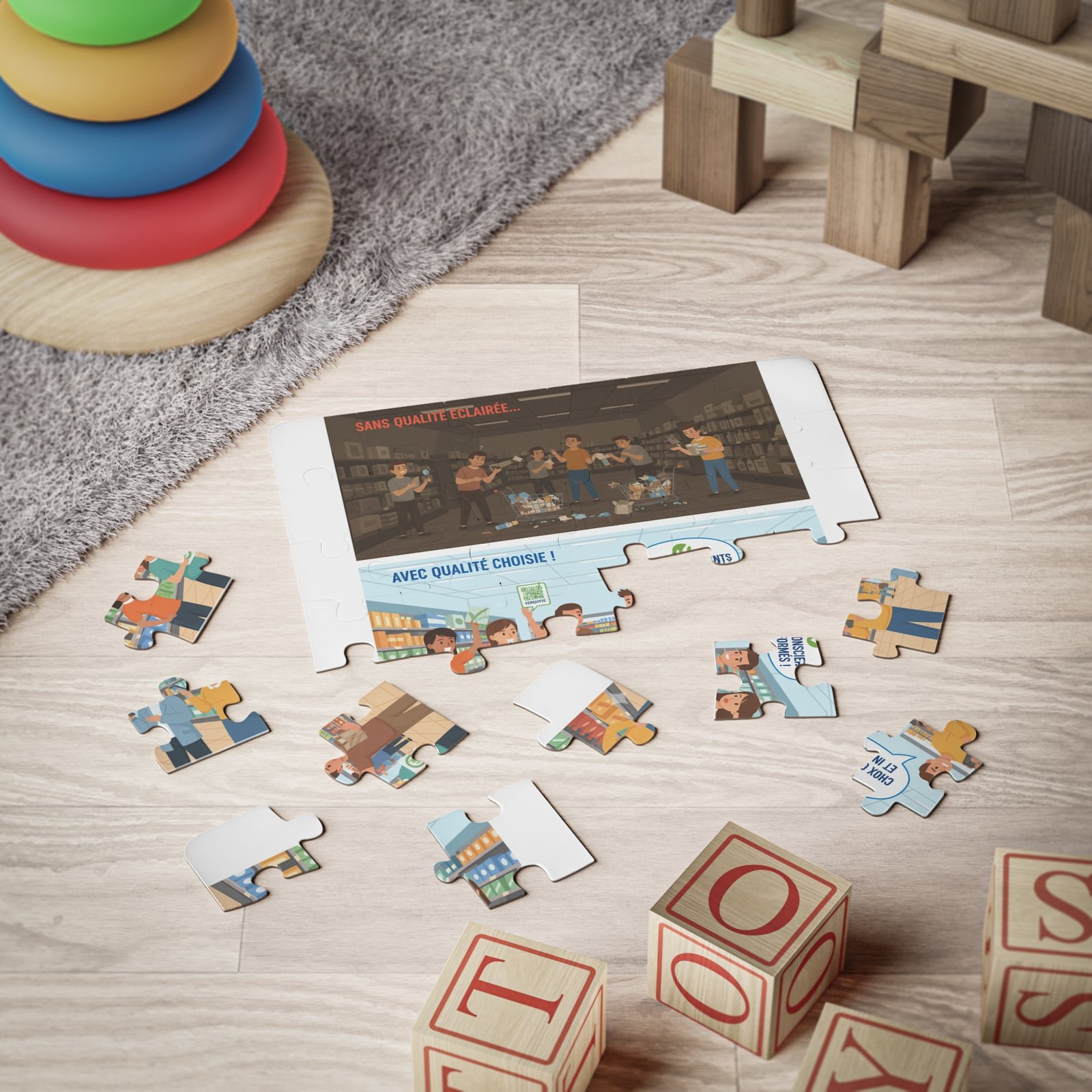 Kids Puzzle — 30-Piece Educational Supermarket Contrast Puzzle (French Text) - Image 2