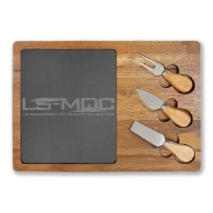 LS-MQC logo Engraved Acacia Charcuterie Board with Slate Cheese Plate & Knife Set