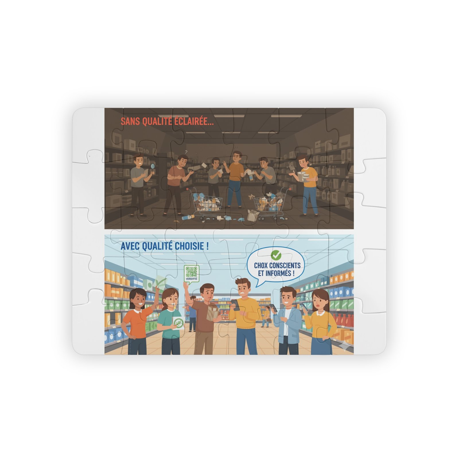 Kids Puzzle — 30-Piece Educational Supermarket Contrast Puzzle (French Text)